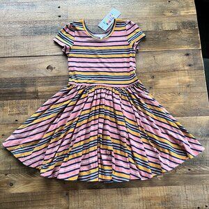 NWT Dot Dot Smile Classic Cap Sleeve Dress Pink Navy Gold Stripes 3/4